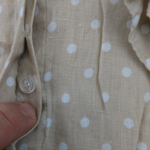 Charter Club 100% Linen Cream Color  White Polka  Dot Button Up Blouse - Picture 10 of 14